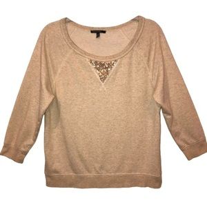 𝅺CHAUS SPORT Cream and Gold Sequin Embellishment Pullover Sweatshirt Size Large